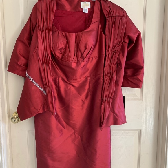 LA BELLE FASHIONS 2 PIECE RED DRESS & JACKET MOTHER OF BRIDE 10 FORMAL COCKTAIL - Picture 7 of 10